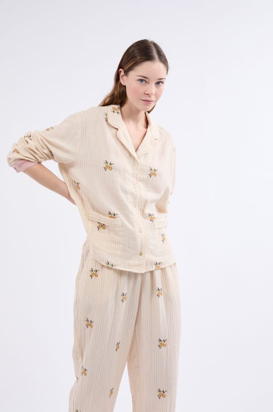 Cotton patterned pyjama shirt;${refinementColor}
