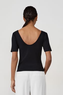 V-neck cotton backless T-shirt;${refinementColor}