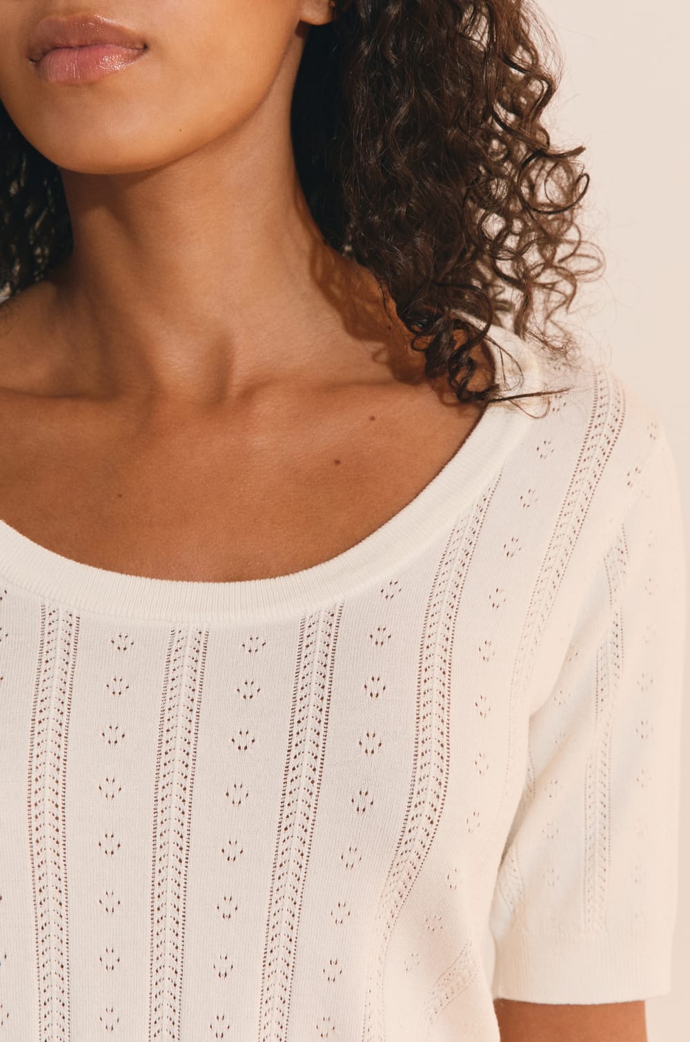 T-shirt manches courtes effet pointelle;${refinementColor}