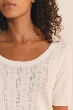 T-shirt manches courtes effet pointelle;${refinementColor}