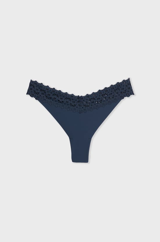 Tanga V-shape en microfibre et dentelle;${refinementColor}