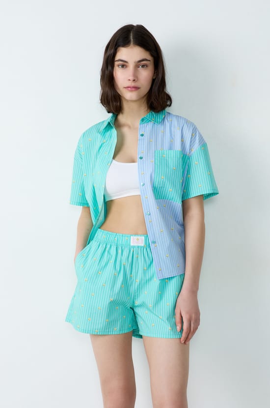 Gestreifte Baumwoll-Pyjama-Shorts Smiley®ORIGINALS;${refinementColor}