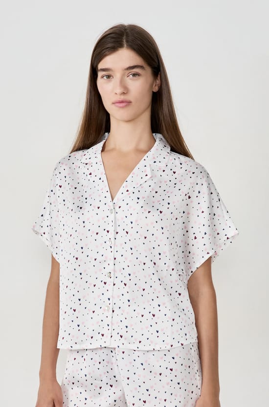 Satin pyjama shirt with heart print;${refinementColor}
