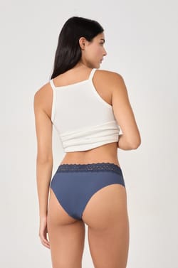 V-shape hipster in microfibre and lace;${refinementColor}