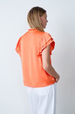 Short-sleeved satin blouse;${refinementColor}