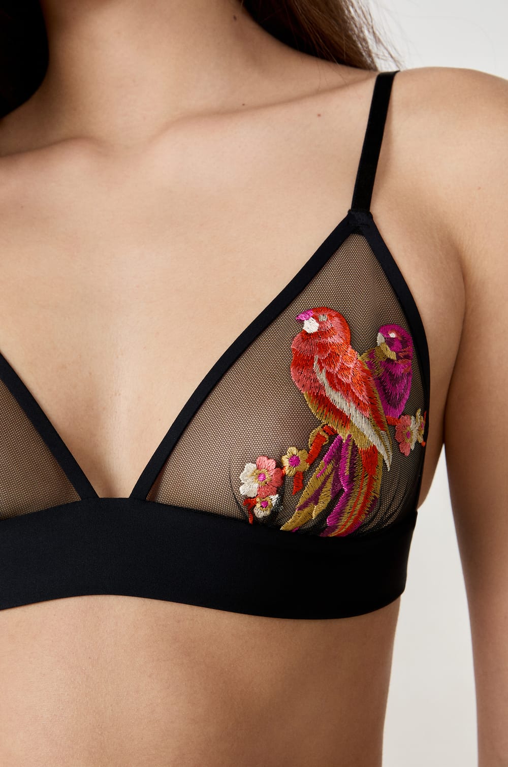 Embroidered Wireless Triangle Bra;${refinementColor}