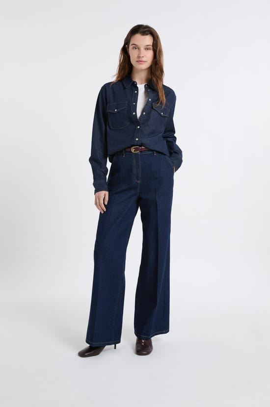 Jeans corte ancho de algod&oacute;n;${refinementColor}