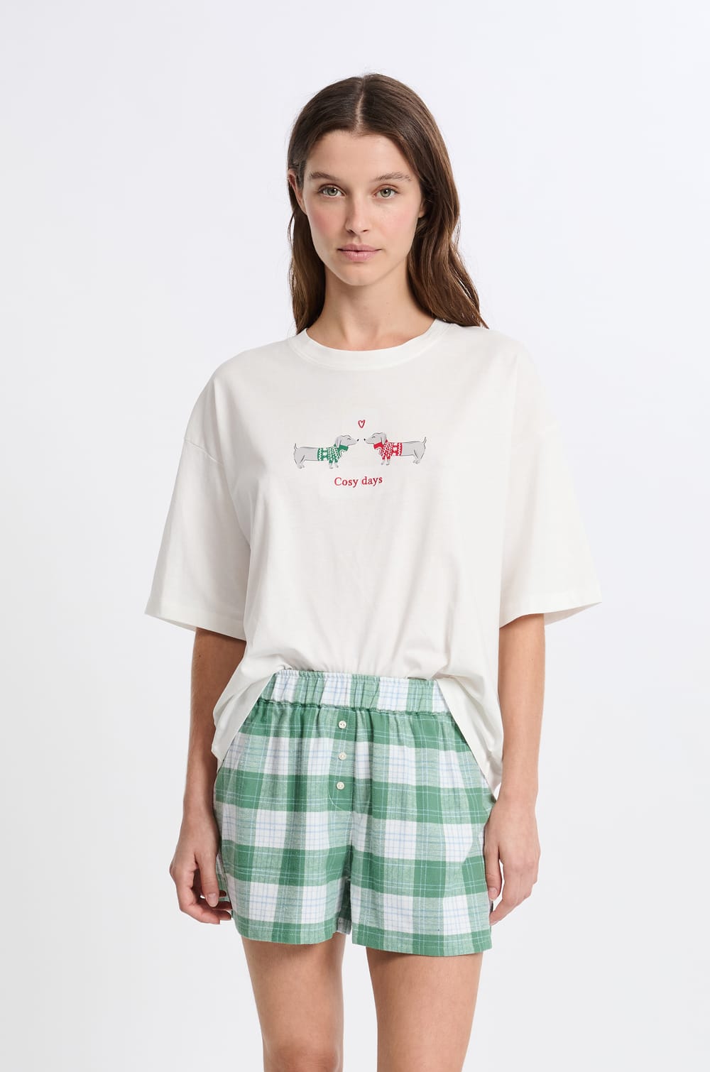 Short de pyjama à carreaux en coton;${refinementColor}