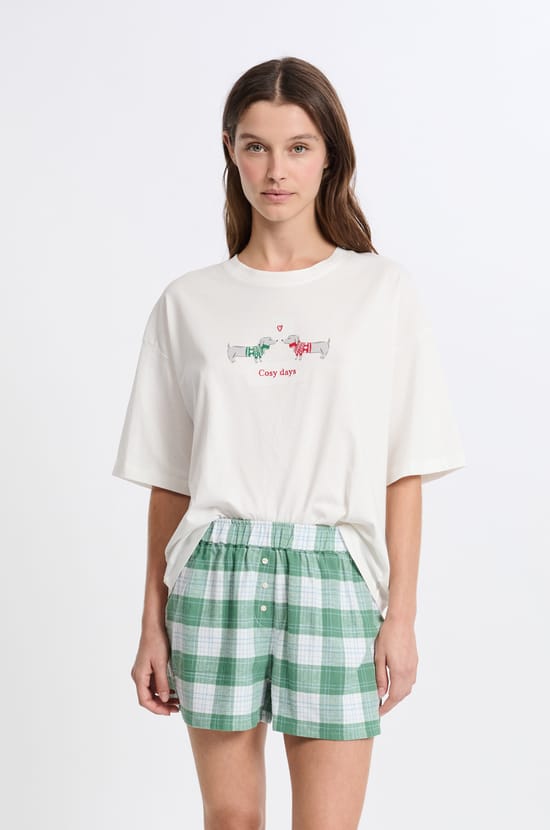 Short de pyjama à carreaux en coton;${refinementColor}