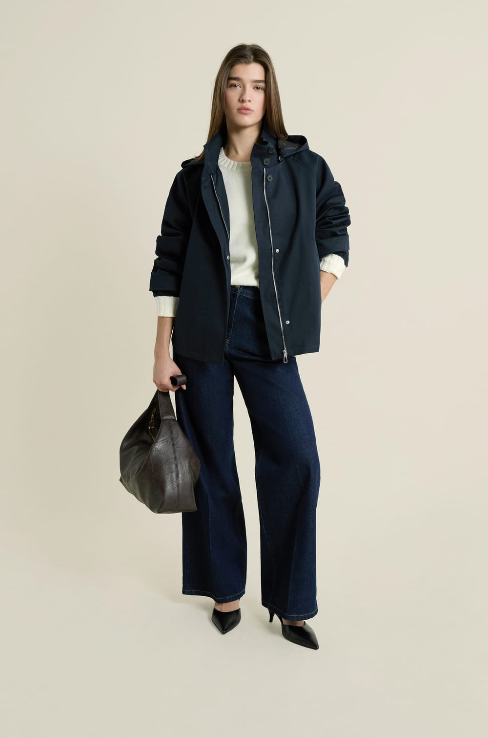 Hooded Trench Coat with Cotton;${refinementColor}