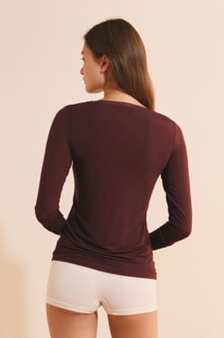 T-shirt col V maille thermique;${refinementColor}