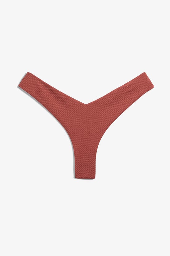 Brazilian High Leg Textured Bikini Bottom;${refinementColor}