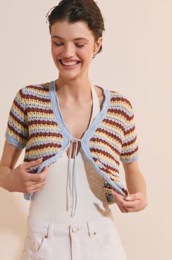 Cardigan manches courtes ouvert sur le devant;${refinementColor}