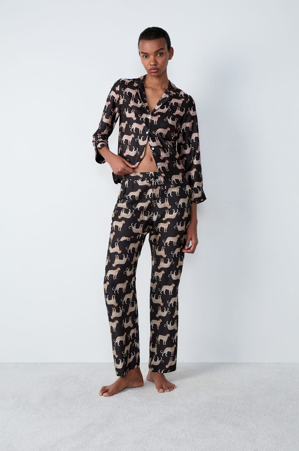 Satin Pyjama Trousers with Patterns;${refinementColor}
