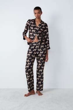 Satin Pyjama Trousers with Patterns;${refinementColor}
