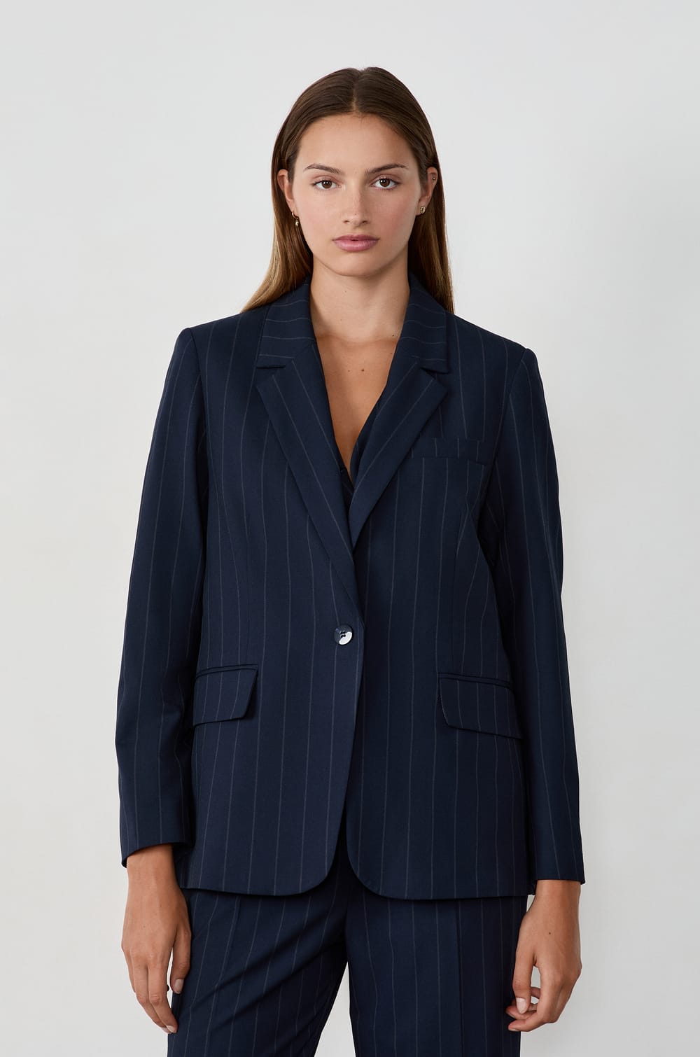 Striped blazer jacket;${refinementColor}