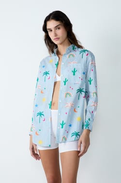 Printed striped cotton nightshirt;${refinementColor}