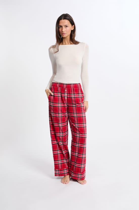 Pantalon de pyjama à carreaux en coton;${refinementColor}