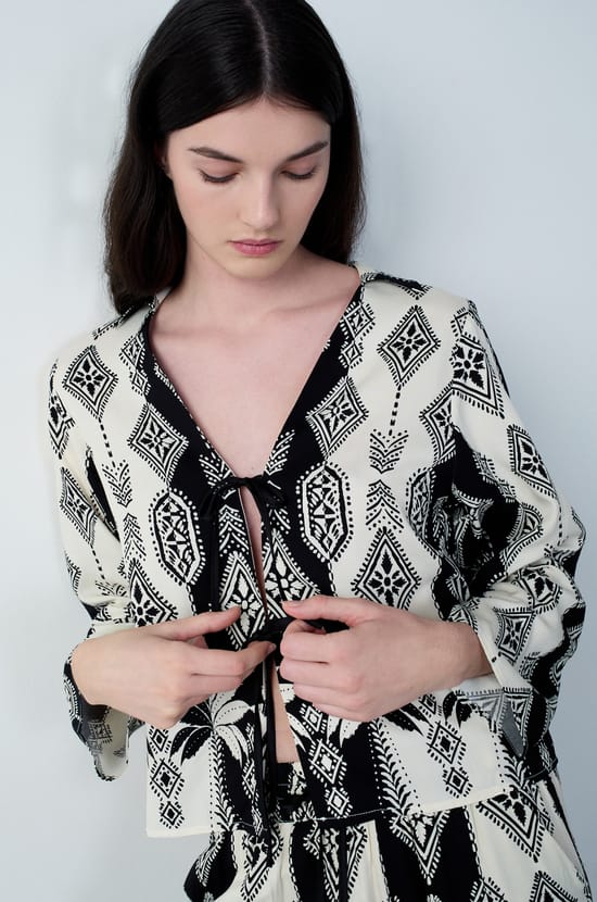 Tie-Front Robe with Patterns;${refinementColor}