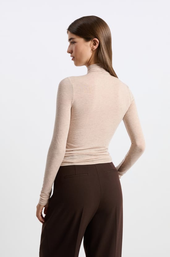 High Neck T-shirt with Wool;${refinementColor}