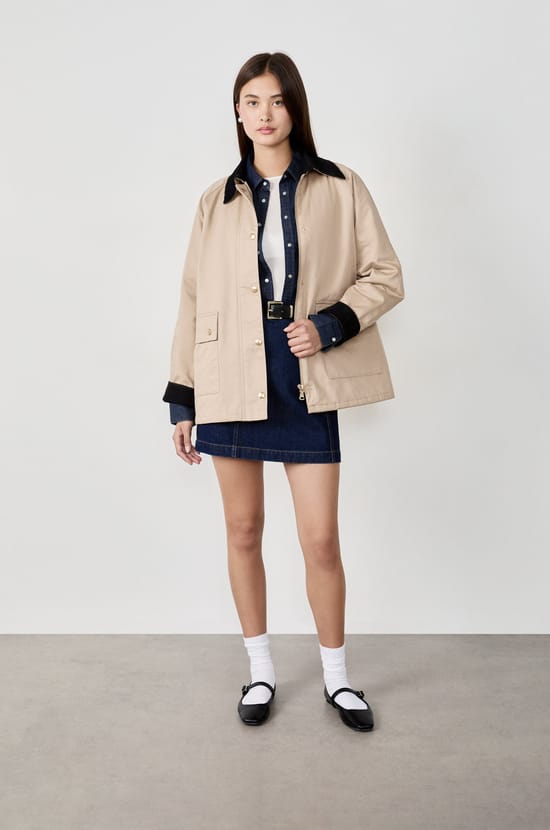 Blouson à col velours et coupe droite;${refinementColor}