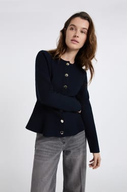 Peplum sweater with golden buttons;${refinementColor}