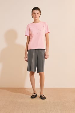T-shirt &agrave; manches courtes en coton avec strass;${refinementColor}