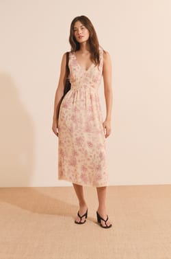 Vestido largo con cuello en V y estampado;${refinementColor}