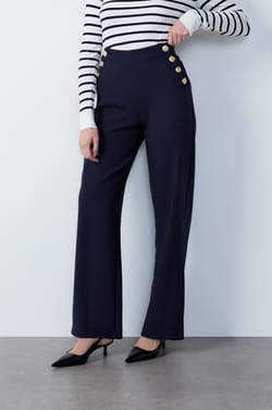 Wide Cut Trousers with Button Details;${refinementColor}