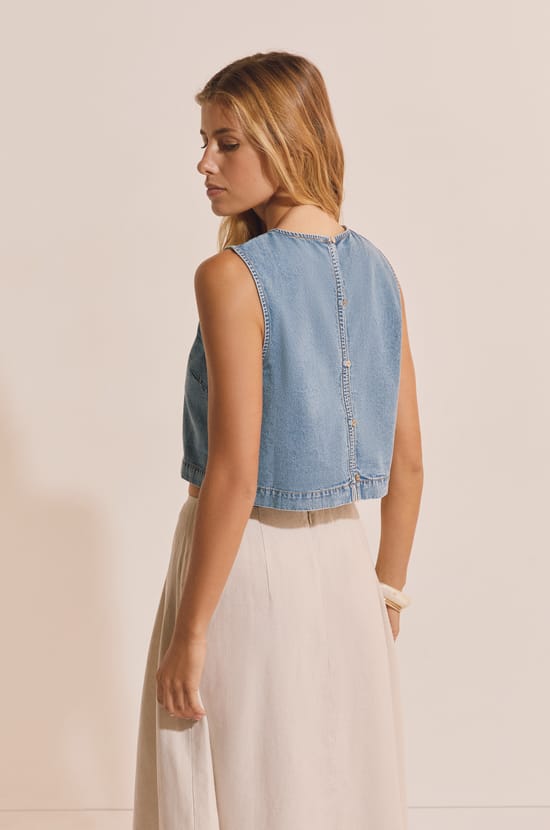 Top effet jean en coton;${refinementColor}