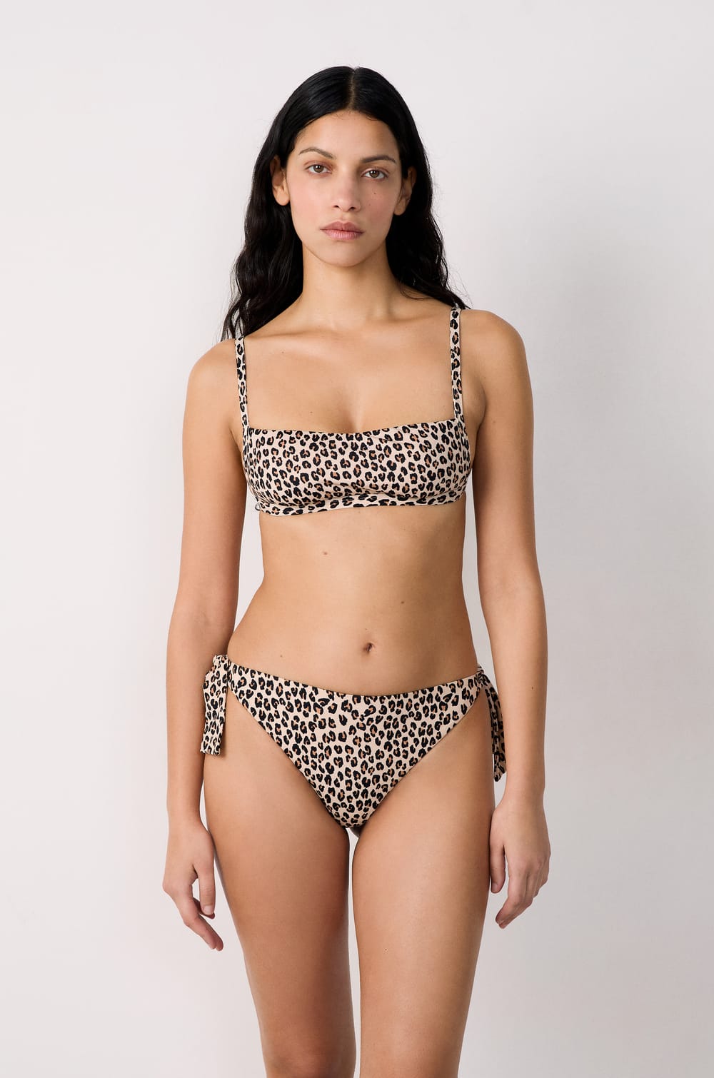 Bandeau haut de maillot à nouer imprimé léopard;${refinementColor}