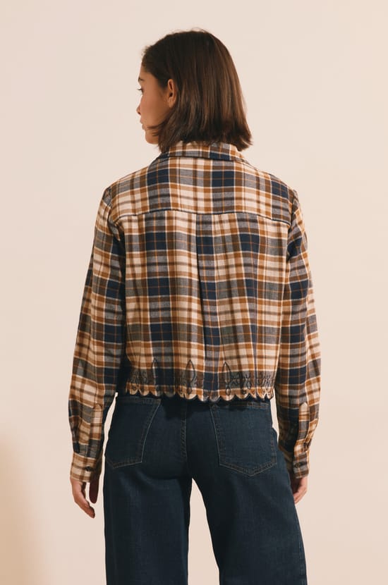 Chemise courte &agrave; carreaux avec broderies;${refinementColor}