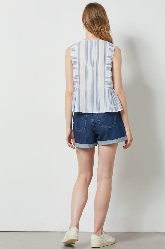 Blended Cotton Striped Tank Top;${refinementColor}