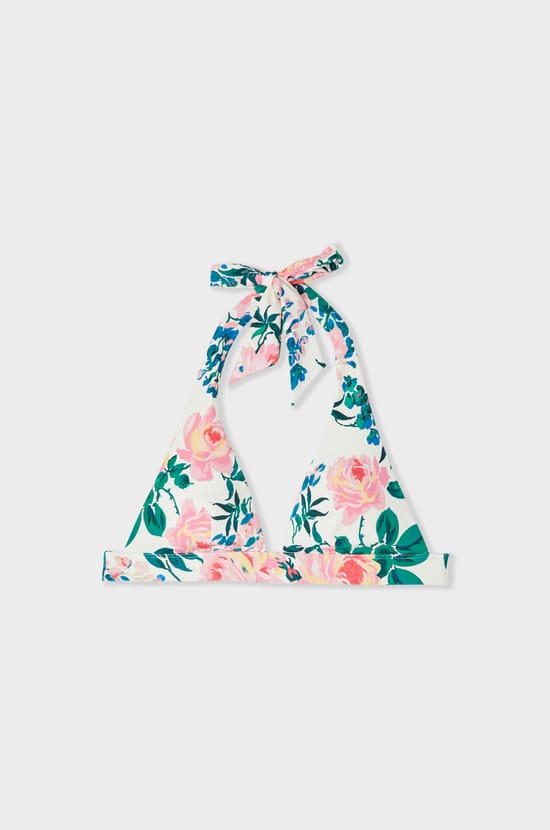 Floral Triangle Bikini Top with Tie;${refinementColor}