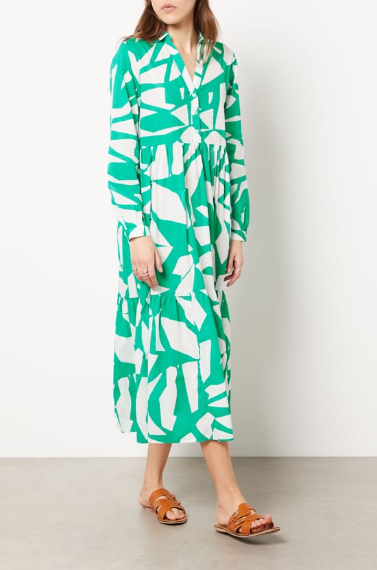 Long Shirt Collar Dress with Buttons;${refinementColor}