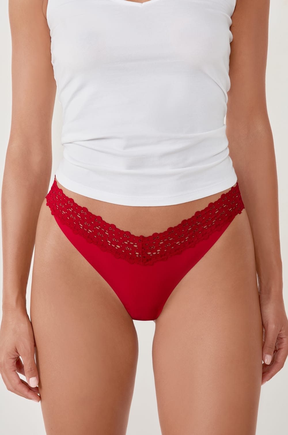 Microfiber And Lace Thong;${refinementColor}