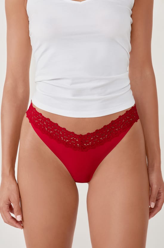Microfiber And Lace Thong;${refinementColor}