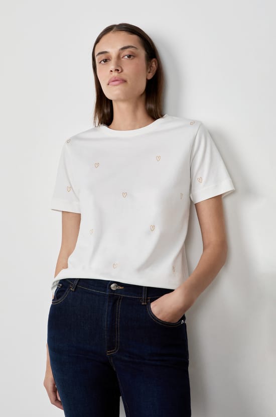 T-shirt manches courtes imprimé cœurs en coton;${refinementColor}