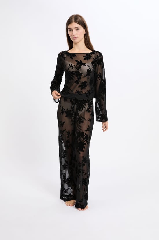 Top transparent à motif fleurs;${refinementColor}