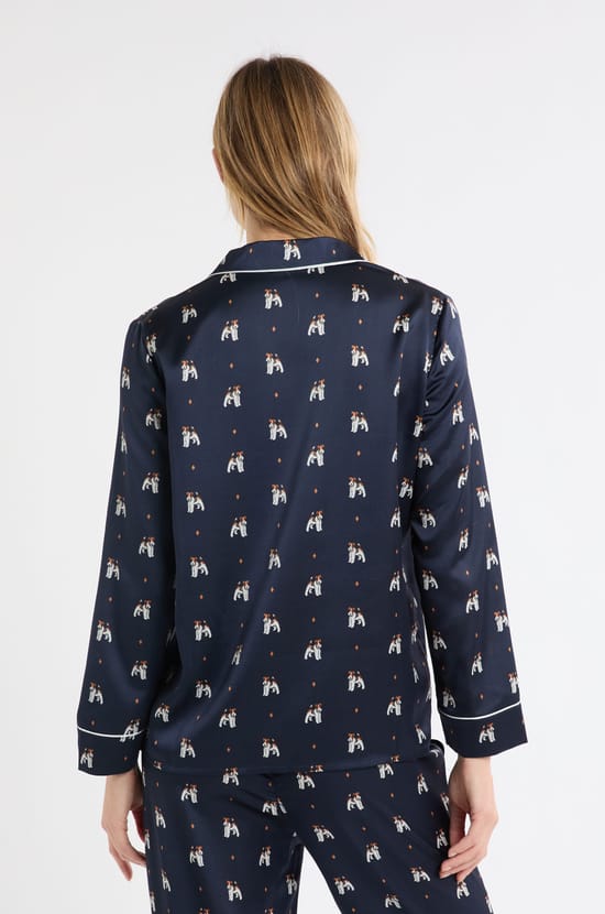 Chemise de pyjama en satin à motifs chiens;${refinementColor}