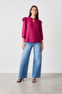 Long-sleeved shirt with ruffles;${refinementColor}