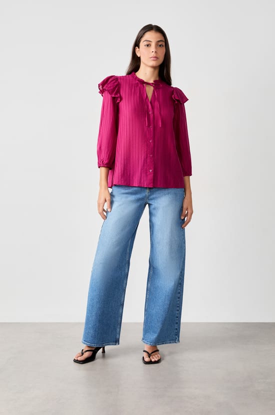 Long-sleeved shirt with ruffles;${refinementColor}