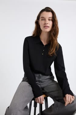 Polo Neck Sweater with Gold Buttons;${refinementColor}