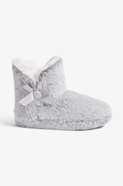 Lined Ankle Boot Slippers with Bow Details;${refinementColor}