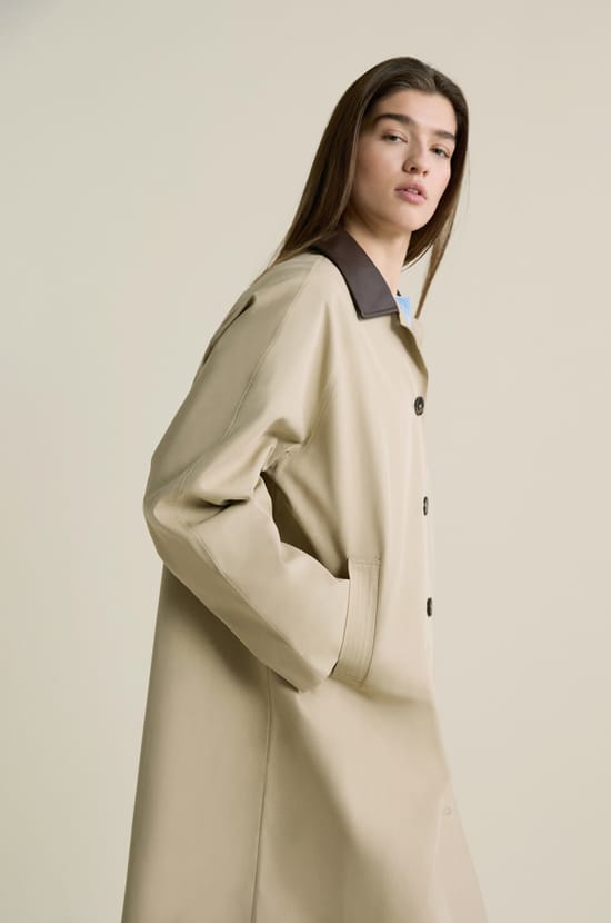 Long Trench Coat with Cotton and Contrasting Collar;${refinementColor}