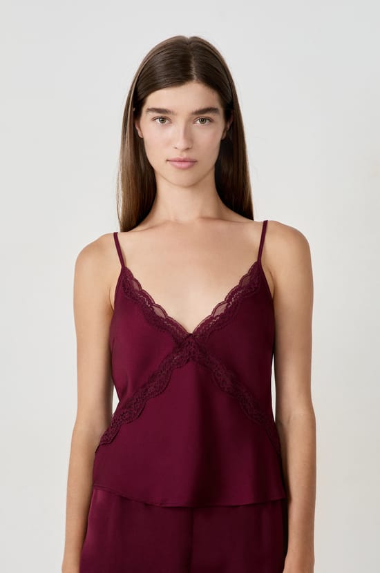 Satin Camsiole with Lace Details;${refinementColor}