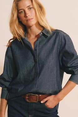 Chemise &agrave; manches longues en jean;${refinementColor}