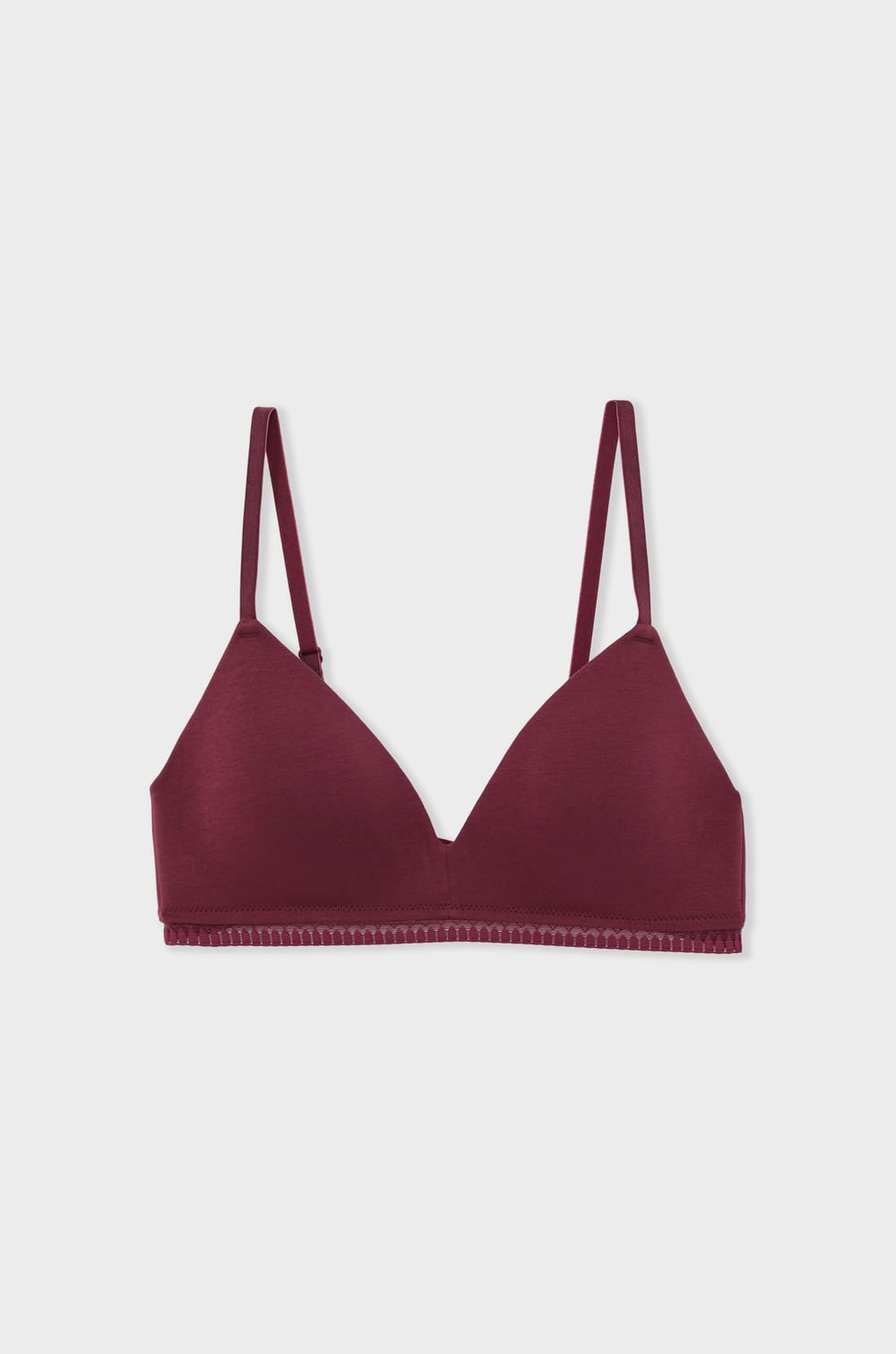 Wireless triangle bra with lightly lined cups in cotton;${refinementColor}