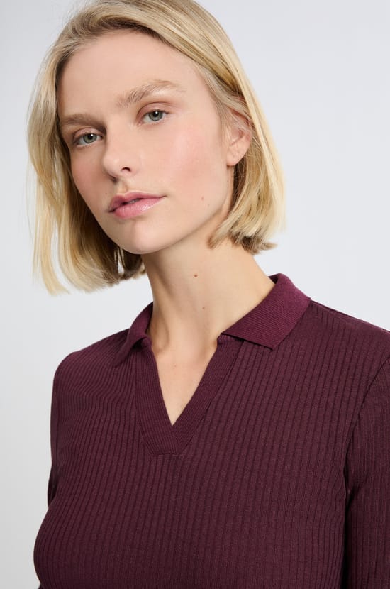 T-shirt manches longues col V;${refinementColor}