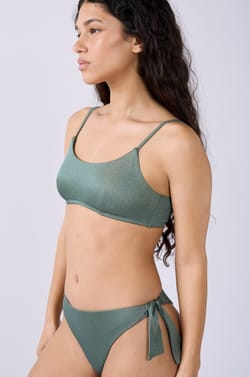 Glittery tie-front bikini top;${refinementColor}